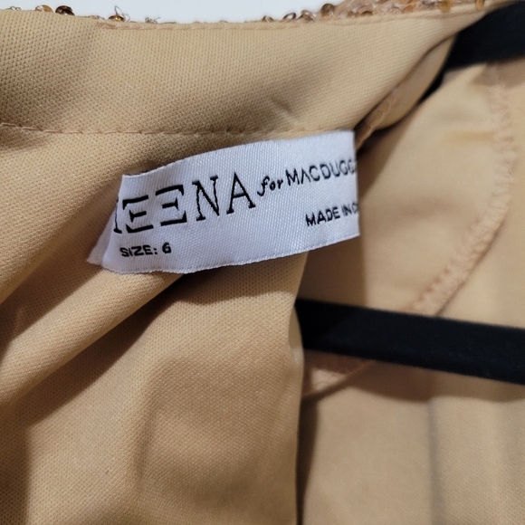 Mac Duggal Ieena Sequined Knotted Waist High Slit Gown Antique Gold Size 6 42013 - Picture 11 of 12